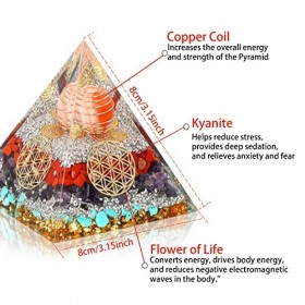 HuiJuKeJi Orgonit Pyramide de Cristal de Guérison 8CM - Fleur de Vie Pyramide Orgonite pierre de cristal naturelle pour lÉne