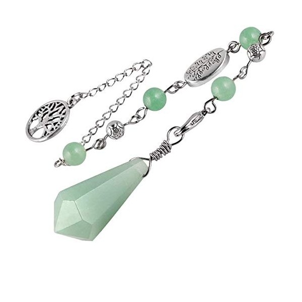 mookaitedecor Aventurine Verte Divinatoire Pendule Radiesthésie Pierre Naturelle Cristal Facette Arbre de Vie pour Divination