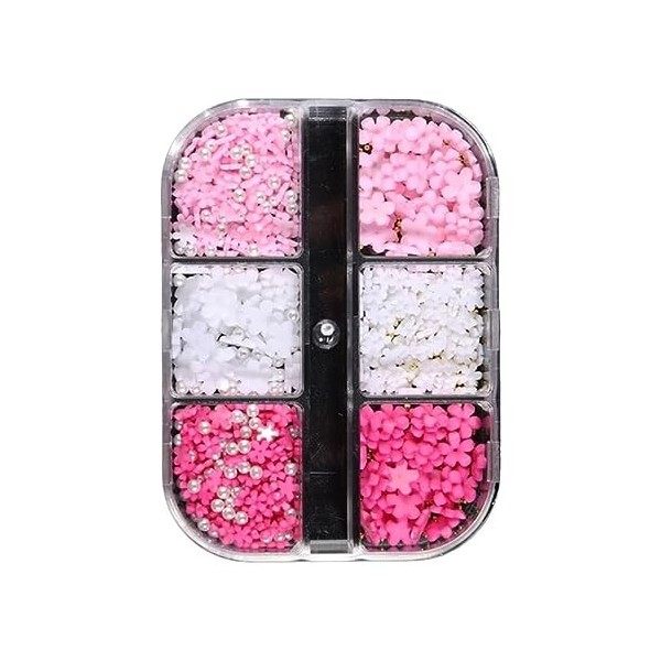 6 grilles de fleurs pour ongles - Perles en acier mélangées - Perles en acier floral - Accessoires de décoration pour manucur