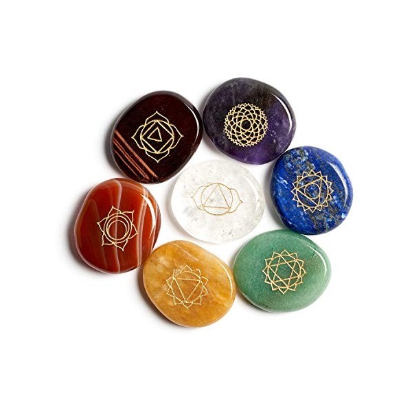 PURAJA Premium Chakra Set avec 7 pierres précieuses | Set de pierres de guérison en véritables pierres précieuses | Pierres d