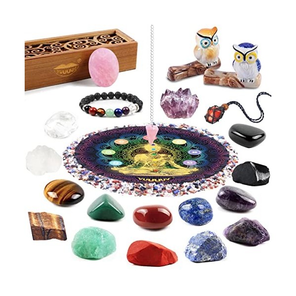 vuUUuv Ensemble de cristaux de guérison et de pierres de chakra, pour la méditation, léquilibre des chakras, le reiki ou le 