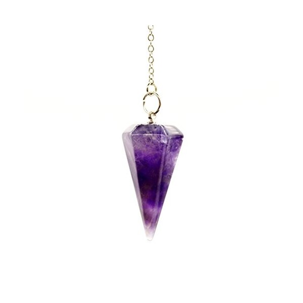 Polar Jade Pendule de divination en améthyste naturelle violette pour chakra de radiesthésie Reiki Pointu avec chaîne et poch