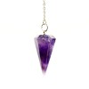 Polar Jade Pendule de divination en améthyste naturelle violette pour chakra de radiesthésie Reiki Pointu avec chaîne et poch