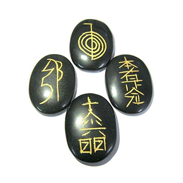 USUI Symbole Reiki Exclusif sculpté Noir Agate quatre Lot de pierres en cristal cadeau bien-être métaphysique de guérison pui