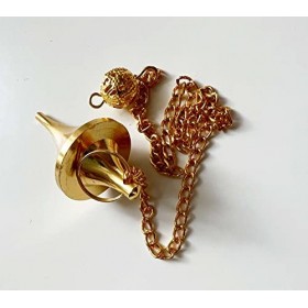 Pendule en laiton plaqué or massif 39 mm environ 20g | Pendentif entonnoir sur chaîne avec poignée boule perle | Radiesthésie