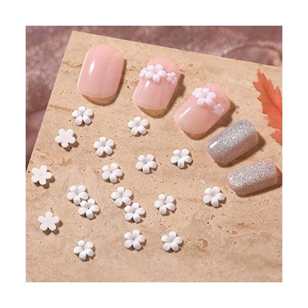 Petit Frais Cinq pétale Fleur Ongles Bijoux Blanc perceuse à Ongles résine Trois Dimensions Petite Fleur Ongles décoration Sp