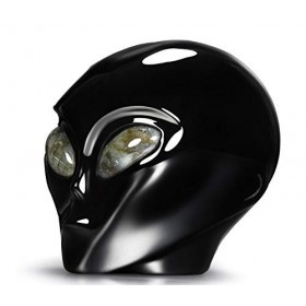 énorme 12,7&nbsp;cm Noir obsidienne sculpté Cristal Alien Tête de mort avec yeux labradorite
