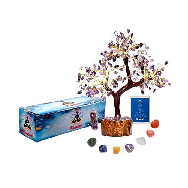 Arbre De Vie 7 Chakras KACHVI - Cristal Naturel Améthyste Quartz Rose - 300 Perles - 10-12 Pouces