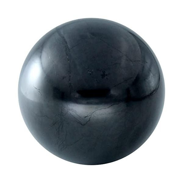 Heka Naturals Sphère de Shungite Pierre Noire Poli | 7 cm - Pierre Naturelle - Décor de Cristal Chakra et Intérieure - Spirit