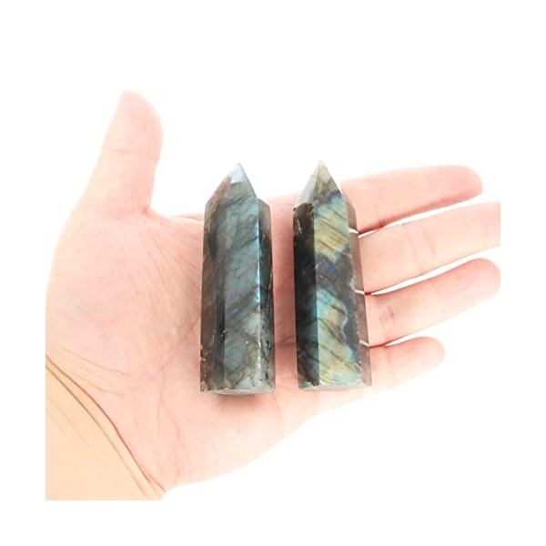 Baguettes en Cristal de Labradorite-2 pièces 6-7 cm Baguettes en Labradorite, Tour de Quartz Labradorite, Cristal et Pierres 