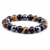 Shop-Story - Bracelet de Protection Triple Action - Association de 3 Pierres Naturelles, Oeil du Tigre, Hématite et Obsidienn