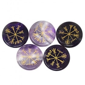 juanxian W4299 Vegvisir Lot de 5 pierres de guérison en agate Violet/noir