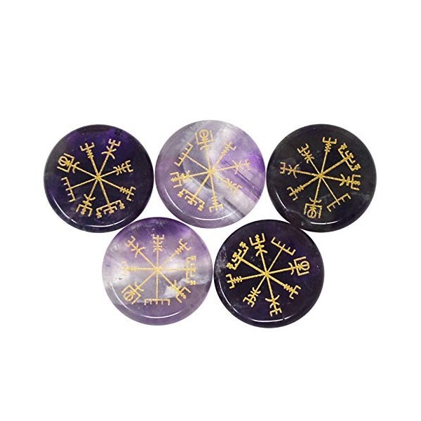 juanxian W4299 Vegvisir Lot de 5 pierres de guérison en agate Violet/noir
