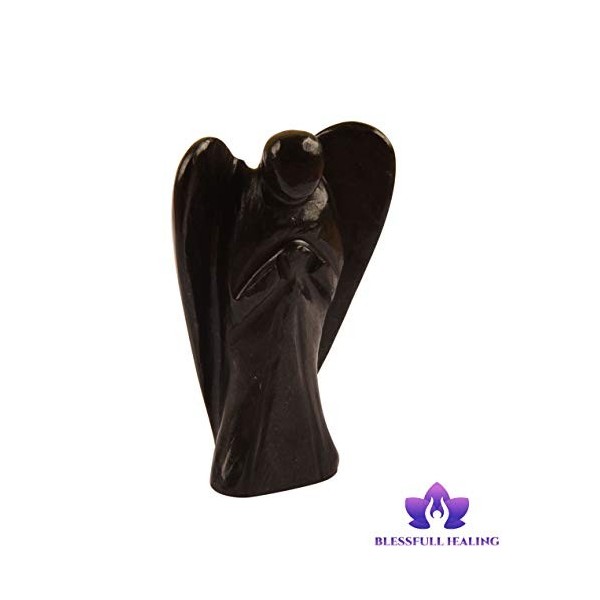 Pierre de Tourmaline noire naturelle Reiki Sculpté Gemme Spirituelle Gardien Pocket Ange Statue Ornement Décoration"2 pouces 