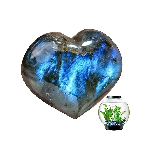 Yatlouba Labradorite en Coeur,Pierre Palmier en cœur en Cristal Labradorite Naturelle | Pierre Palmier pour léquilibrage Nat