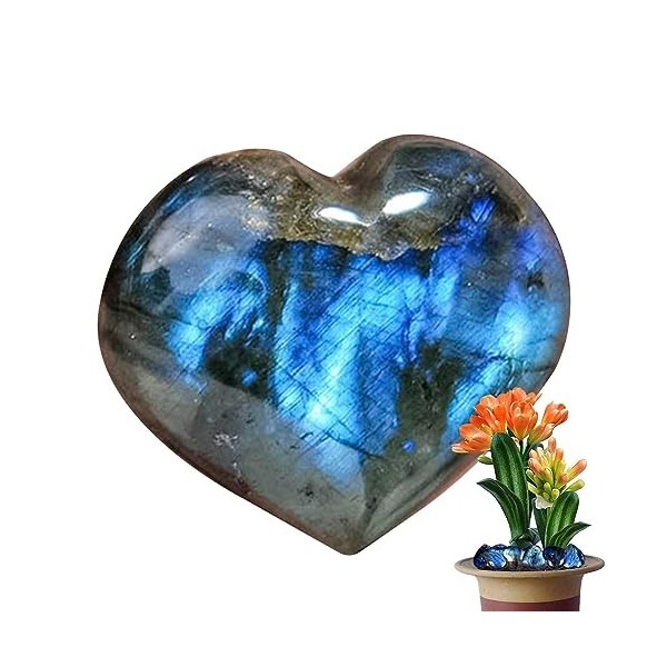 Yatlouba Labradorite en Coeur,Pierre Palmier en cœur en Cristal Labradorite Naturelle | Pierre Palmier pour léquilibrage Nat