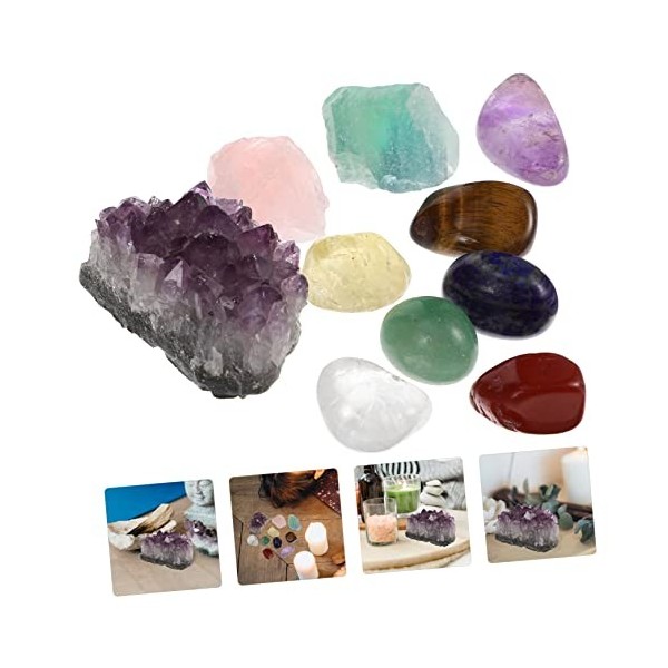 Lurrose 10 Pièces Cristal Ensemble Cadeau Ensemble Kit Yoga Ensembles Décor Spirituel Chakra Cristal Ensemble Cristaux Et Pie