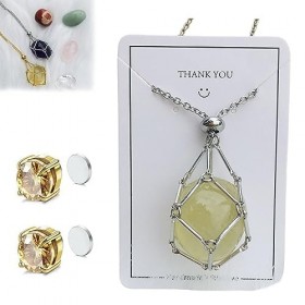 Donubiiu Collier porte-pierre en cristal, 2023 Crystal Stone Holder Necklace, Crystal Holder Necklace Cage A,Silver 