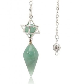 Hanomwood Pendule Cristaux, Cristal DAventurine Verte Hexagonal Cone Spirit Pendule Pendentif Bijoux Merkaba Charm Chain Uni