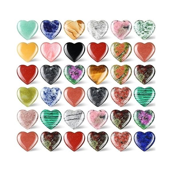 CTTKA 36 PièCes de Pierre de CœUr, Pierre de Souci, Pierre de GuéRison, Cristal en Vrac, 0,8 Pouce, 20 Mm, Assortiment de Min