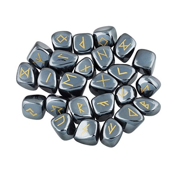 mookaitedecor Jaspe Rouge Ensemble de Pierres de Runes 25 pièces avec Sac Cadeau, Pendentif Pierre précieuse avec sculpté R