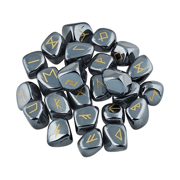 mookaitedecor Jaspe Rouge Ensemble de Pierres de Runes 25 pièces avec Sac Cadeau, Pendentif Pierre précieuse avec sculpté R