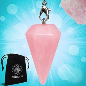 Vibratis Pendule Divinatoire de Radiesthésie en Quartz Rose Forme CÔNE - Pendule en Pierre Quartz Rose [Satisfait ou Rembours