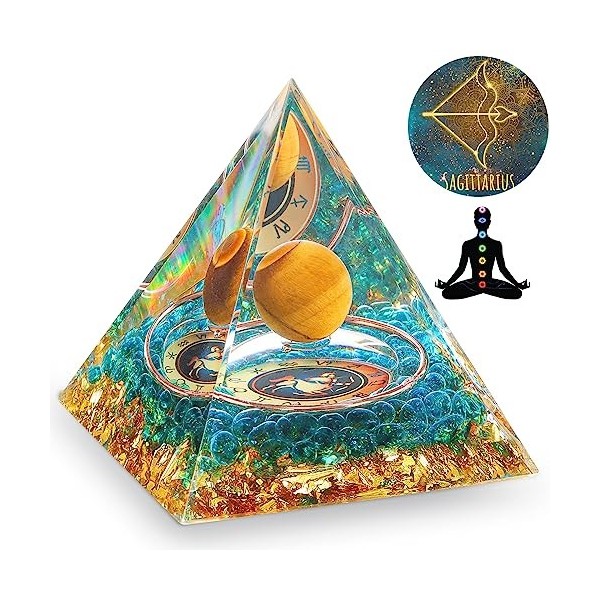 HuiJuKeJi Pyramide dOrgonit Sagittaire Cadeaux de Constellation - 12 signe du zodiaque dOeil de Tigre Pierre de Guérison po