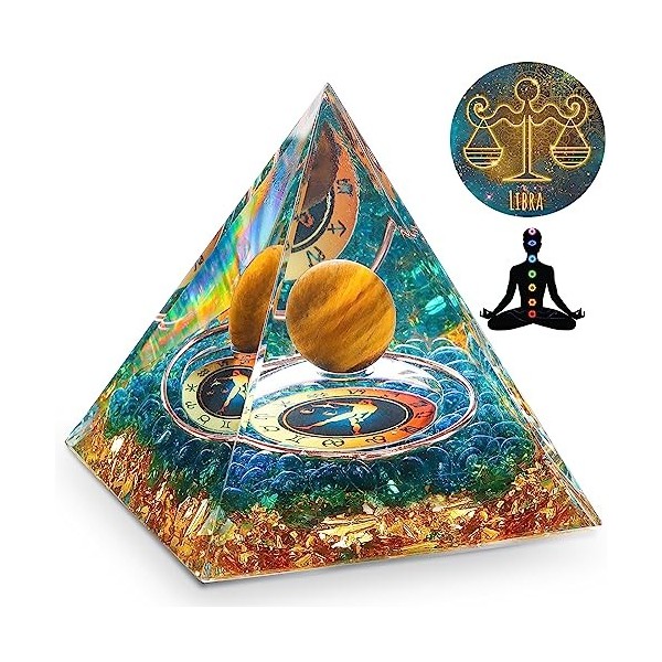 HuiJuKeJi Pyramide dOrgonit Sagittaire Cadeaux de Constellation - 12 signe du zodiaque dOeil de Tigre Pierre de Guérison po