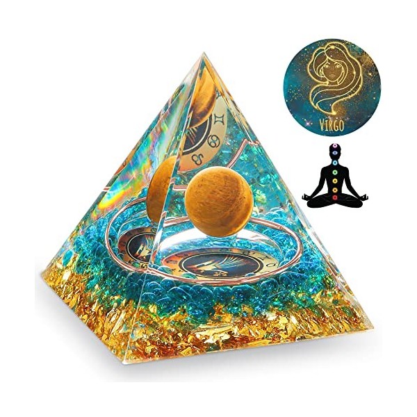 HuiJuKeJi Pyramide dOrgonit Sagittaire Cadeaux de Constellation - 12 signe du zodiaque dOeil de Tigre Pierre de Guérison po