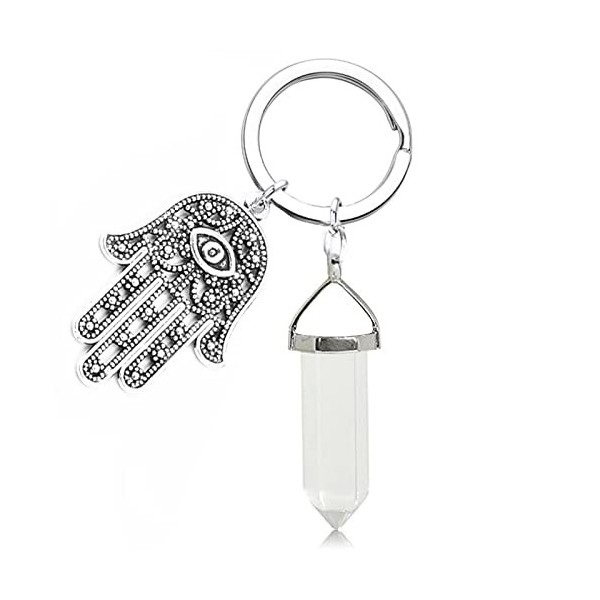 SONGQEE Porte-clés pour femme, en cristal daméthyste, protection hexagonale, reiki, guérison, soulagement de lanxiété, Quar