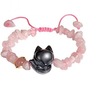 Jewboo Bracelet porte-bonheur en quartz rose/obsidienne noire pour femme avec cristaux et pierres pour soulager lanxiété 15