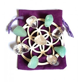 Abundance Crystal Grid Seed of Life Mini ensemble – Aventurine verte, cristaux de quartz transparent, pierres polies, chargée