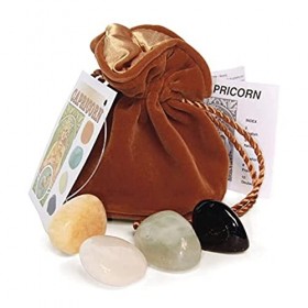 Ensemble de pierres polies Capricorne – Calcite orange, fluorite verte, onyx blanc, agate noire – Chargé Reiki – Signe astrol