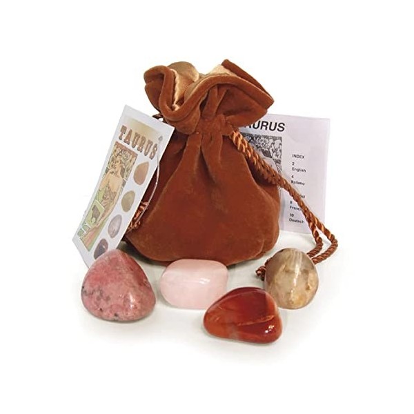 Ensemble de pierres polies Taureau – Cornaline, pierre de lune, quartz rose, rhodonite – Chargé Reiki – Signe astrologique du