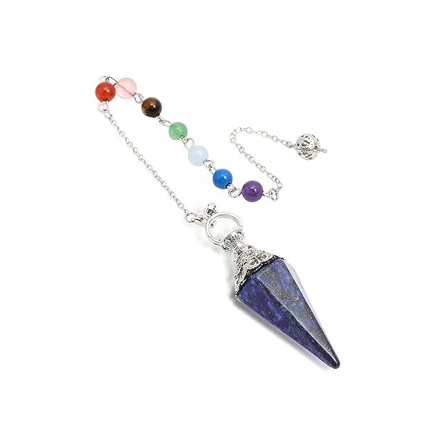 CHGCRAFT Pendentif en cristal de lapis lazuli naturel avec 7 pierres chakras - Chaîne hexagonale - Prisme - Pour divination e