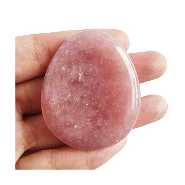 Lovionus89 Pierre de quartz fraise pour le pouce et le pouce en forme de goutte deau Chakra Reiki Pierre de guérison pour la