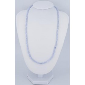 Taddart Minerals - Collier bleu gris en calcédoine naturelle avec boules de 4 mm et 45 cm de long - Fait main, Calcédoine