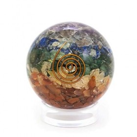 Sphère en cristal orgonite chakra avec symbole Reiki 60 mm – Chargée Reiki – Équilibrage – Méditation – Cristaux dancrage