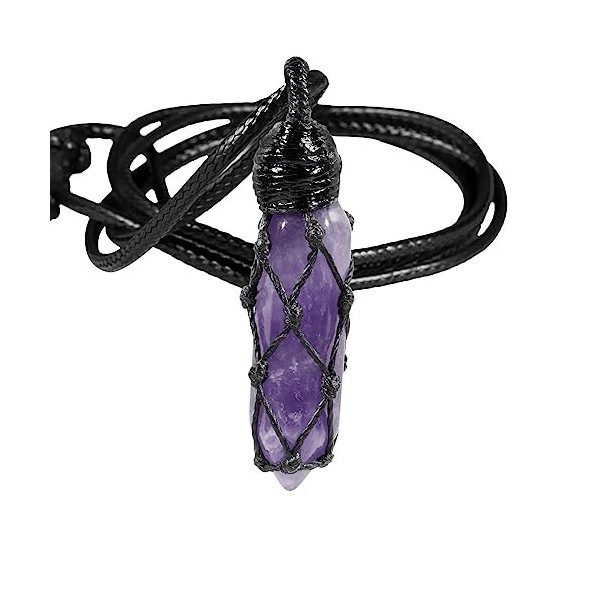 KYEYGWO Pendentif Cristal Hexagonal Chaîne pendentif, Reiki Chakra Pierre Pendule Bijoux Avec Corde Cire Réglable pour les Ho