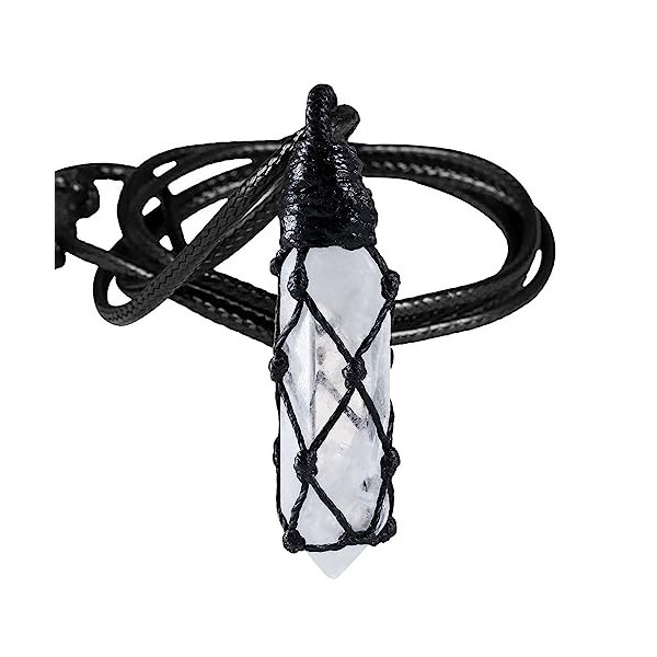 KYEYGWO Pendentif Cristal Hexagonal Chaîne pendentif, Reiki Chakra Pierre Pendule Bijoux Avec Corde Cire Réglable pour les Ho