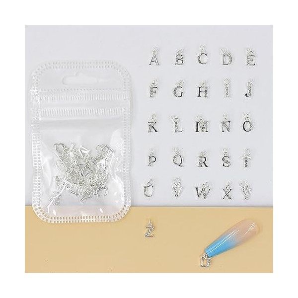 10/26 PCS Diamants Perlé Alliage Pendentif 26 Alphabet Anglais Lettre Anneaux De Reconstitution Métal Nail Art Strass Charmes