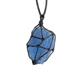 SEKDAQ Collier en Cristal Fluorite Bleu Collier Reiki Chakra Pierre avec Corde tissée à la Main Bleu, Naturel Rare 