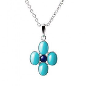 Franki Baker Argent sterling Turquoise et lapis lazuli ovale Pendentif Croix Collier. Pierre précieuse de qualité : AA. Longu