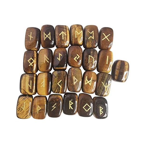 Lovionus89 Ensemble de pierres de rune naturelles polies gravées Futhark Lettrage magique Cristal pour méditation, divination...