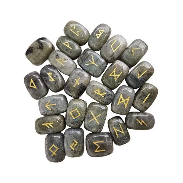 Lovionus89 Ensemble de pierres de rune naturelles polies gravées Futhark Lettrage magique Cristal pour méditation, divination...