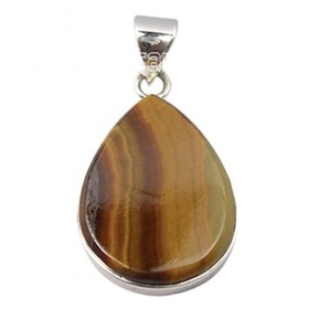 Pendentif Goutte Oeil de Tigre et argent 925, pierre naturelle de protection.