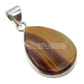 Pendentif Goutte Oeil de Tigre et argent 925, pierre naturelle de protection.