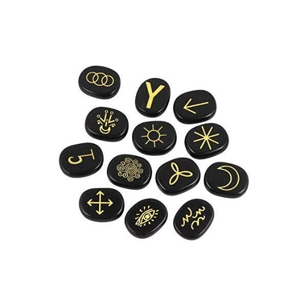 PIERRETOILES - Runes WICCA PAGGAN RUNES en Obsidienne ou Runes des 13 sorcieres