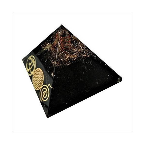 Purpledip Black Tourmaline Orgone Pyramid with Reiki Symbols and Crystal Quartz Energy Rod: Good Luck Healing Charm, Divine S